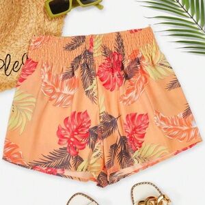 SHEIN Floral High Waist Shorts - Pink and Peach